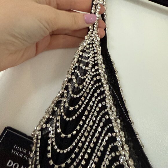 NWT Retrofête Irina Mini Dress Rhinestone Chain Embellished In Barely-there Mesh - Picture 11 of 11